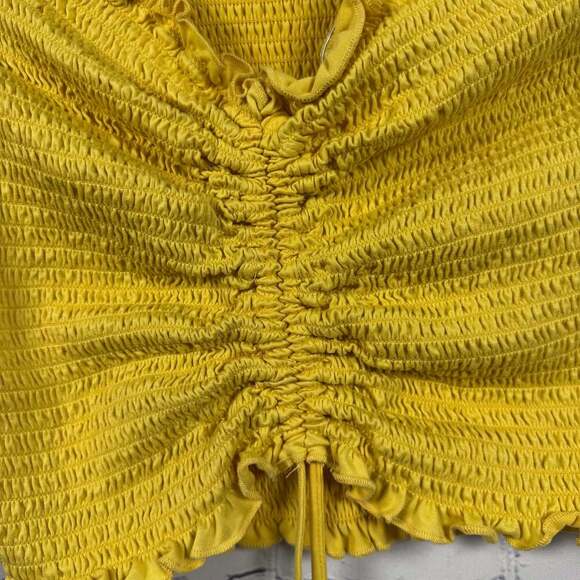 Rue 21 Y2K Yellow Smocked Off-the-Shoulder Crop Top Size XL - Picture 3 of 7